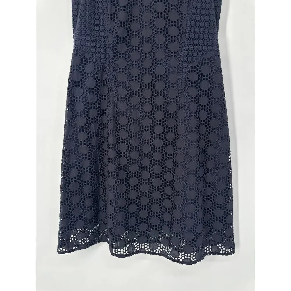 Tory Burch Hallie Eyelet Dress Mini Crew Neck Sleeveless Lace Preppy Navy Blue - Picture 6 of 12